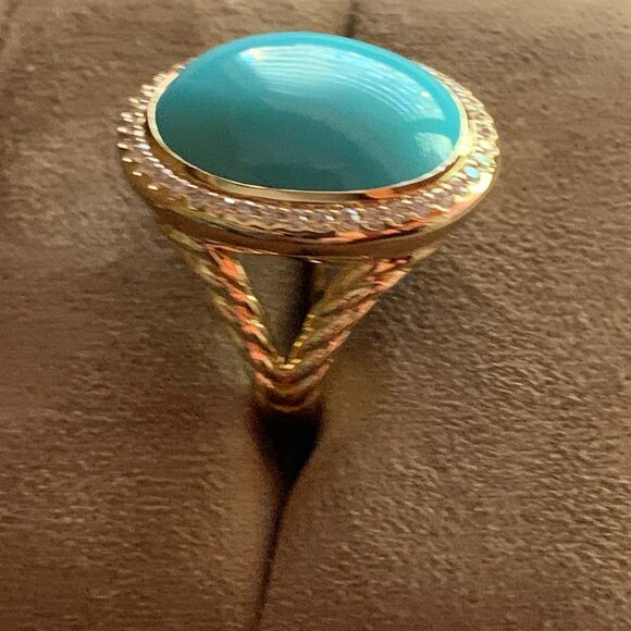 David YurmAlbion® Oval Ring in 18K Yellow Gold with Turquoise and Diamonds - Picture 9 of 11